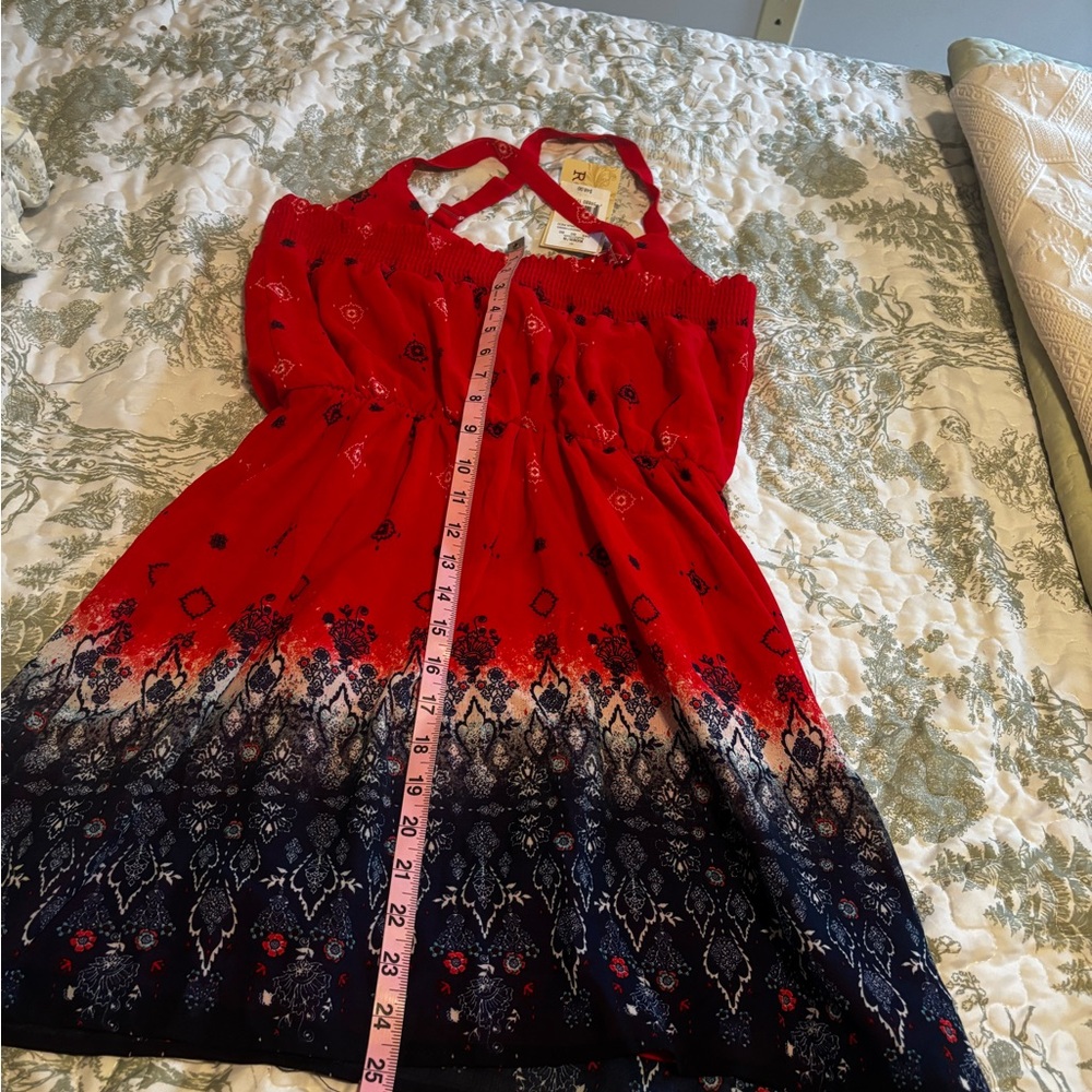 NWT Rewind sz M Red Patterned Dress sundress minidress cross-cross straps - Picture 8 of 15